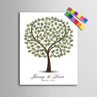 

Fingerprint Tree Signature Canvas Painting Tree Heart Wedding Gift wedding DIY decoration Party Gift Includes 6Ink Colors