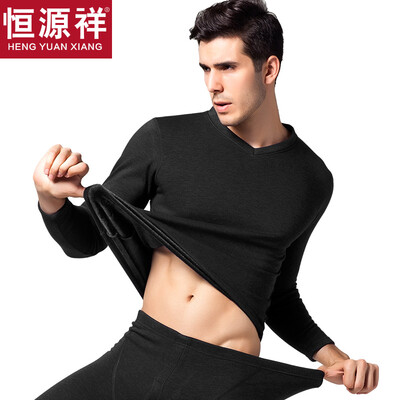 

Hengyuanxiang thermal underwear for men&women thickening plus velvet V-neck Slim breathable thick autumn clothing long pants middle-aged fashion cotton warm pants suit male black V-neck 185