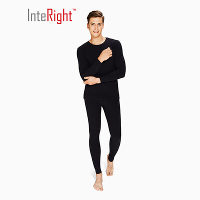 

INTERIGHT Mens volcanic rock medium thick plus velvet comfortable soft base round neck thermal underwear set light gray gray XXL code