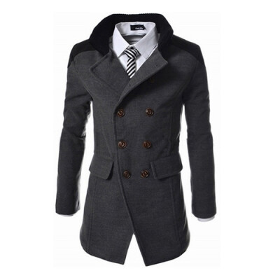 

CT&HF Men Fashion Leisure Contracted Temperament Coat Winter Elegant Woollen Thickening Pure Color Coat Long Sleeve Lapels Medium Length Coat For Men