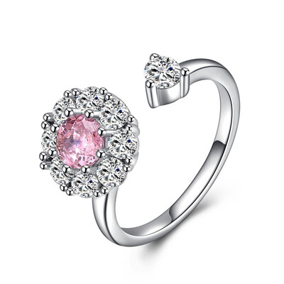 

Romantic Rotatable Ring Women Wedding Rings Pink Crystal Stone Copper Silver Plated Adjustable Finger Rings Engagement Jewelry