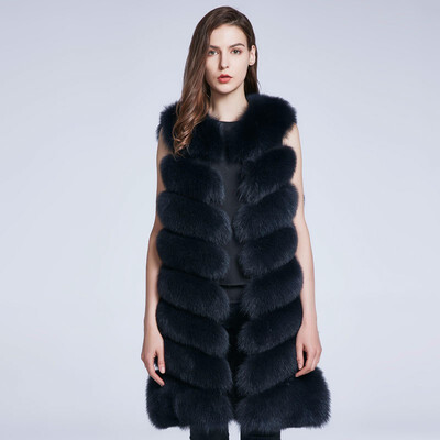 

Winter Fox Fur Long Vest Natural Fur Coat Furry Vest Real Fur Coat Winter Jacket Tilt Stripe Stitch New Sale 2018 Discount