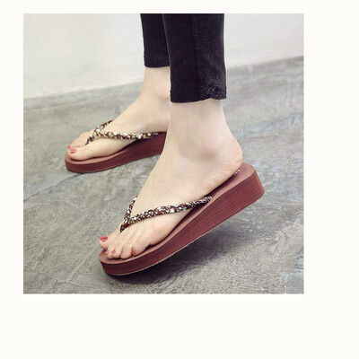 

Kepler Summer new flip-flops Wedges sandals&slippers small floral painted fine cloth belt Mid-heeled non-slip beach shoes Wome