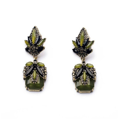 

Aiyaya European Style Rhinestone Crystal Romantic Vintage Leaf Elegant Green Drop Earrings Women Jewelry