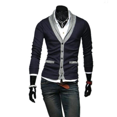 

Zogaa New Mens Cardigan Fashion V-neck Contrast Color Slim