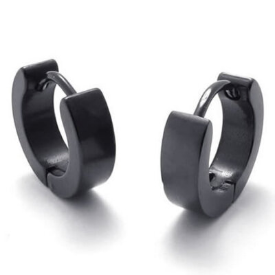 

Hpolw Plain Black Stainless Steel Mens Huggie Hinged Hoop Earrings, 2pcs, Black