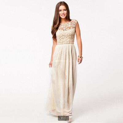 

Buenos Ninos Women Summer Sleeveless Crochet Sexy Lace Chiffon Maxi Dress Vestidos