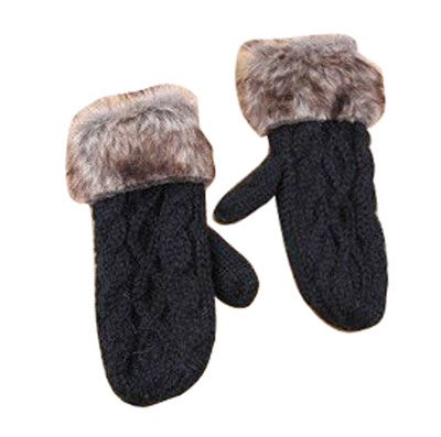 

Lady Women Ragwool Winter thickening Mittens Knitted Warm Fur Halter Wrist Glove
