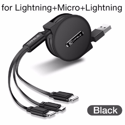 

Cafele 3 in 1 Retractable USB Cable for iPhone Micro USB Type C Flat Cable Fast Charging for iPhone Cable Micro USBType-C