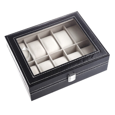 

UpperX Watch Display Case Jewelry Collection Storage Organizer PU Box 10 Grid