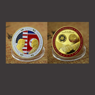 

2018 United States&north Korea peace talking commemorative coin Trump&Jeong-eun Kim badge gold platedsilver plated coins