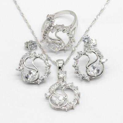 

4 Colors 925 Silver Wedding Jewelry Sets For Women Stud Earrings Necklace Pendant Rings 2018 New