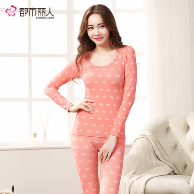 

Urban beauty underwear womens warm suit bottoming round neck lace thin section printing seamless close-fitting autumn clothes long pants 2W7309 shrimp red code