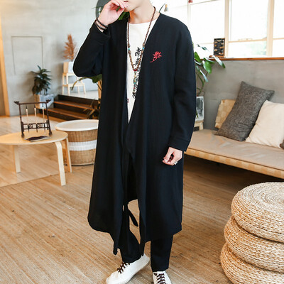 

Chinese style big size lotus embroidery cardigan long trench coat