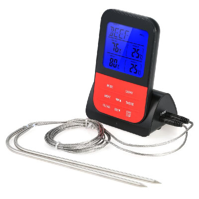 

Wireless Digital BBQ Meat Thermometer Instant Read Backlight LCD Food Cooking Thermometer with Cook Timer Dual Probes Transmitter