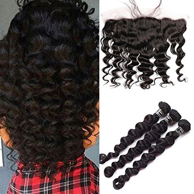 

Star Show Mongolian Virgin Hair Bundles with Lace Frontal Loose Wave 3 Bundles Human Hair with 13x4 Crochet Frontal Natural Color