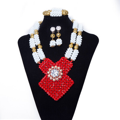 

Fashion Orange Bib Style African Bridal Statement Necklace Nigerian Wedding Crystal Beads Jewelry Set Hand Made Jewelry For Women