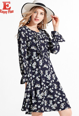 

L XL XXL 3XL 4XL 5XL plus size elegant autumn 2018 women dress long sleeve large size blue flower print vintage midi office lady