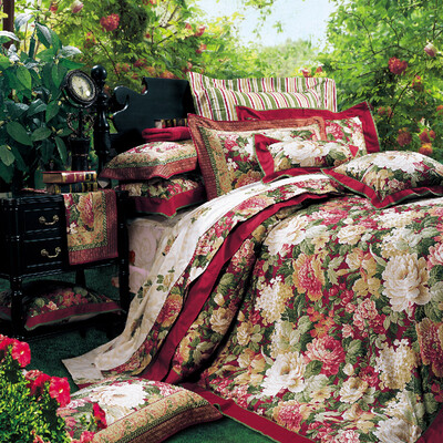 

Fu Anna home textiles four sets of cotton twill printing double increase 18 meters bed increase Senna dance red