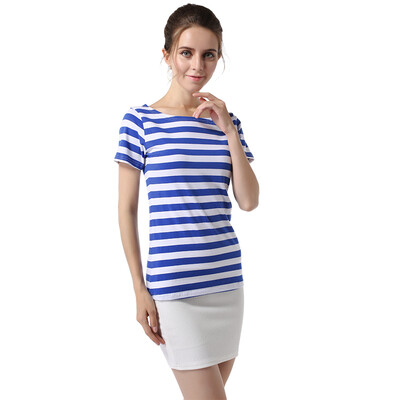 

POPBASIC Women's Summer Short Sleeves Cotton Stripe Pattern T-Shirt