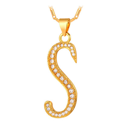 

U7 Gold Plated Necklace Women Men Capital Initial  Letter Pendant & Necklace Platinum Fashion Alphabet Letter Necklace