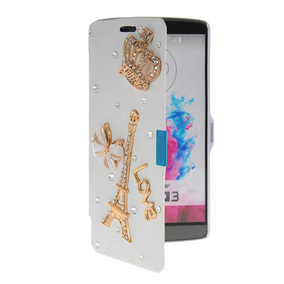 

MOONCASE Bling Rhinestone Crystal Ultre Slim Leather Side Flip Wallet Shell Back ЧЕХОЛ ДЛЯ LG G3 White