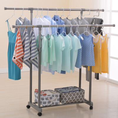 

Increasingly new stainless steel double rod drying rack floor drying rack retractable lifting mobile hanging clothes rack RYX-03-002B