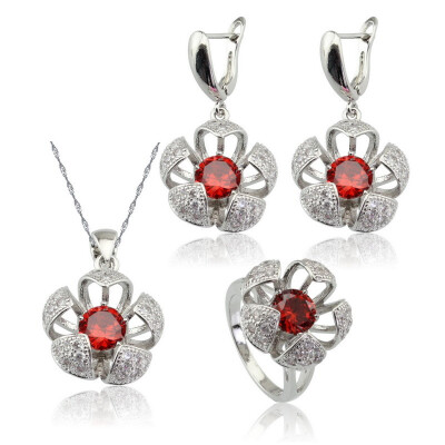 

EIOLZJ Flower Dark Blue Cubic zirconia Silver Plated Jewelry Sets for Women Four Colors Available Free Jewelry Box
