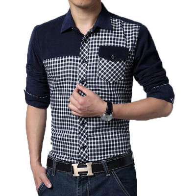 

Zogaa New Mens Shirt Lattice Color Matching Long Sleeve