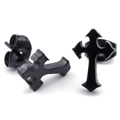 

Hpolw Mens Stainless Steel Cross Stud Earrings, Black