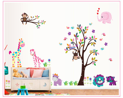 

Monkey Tree Animlas Wall Stickers For Kids Baby Nursery Home Decor Cartoon Wall Decals Pvc Mural Art Diy Poster