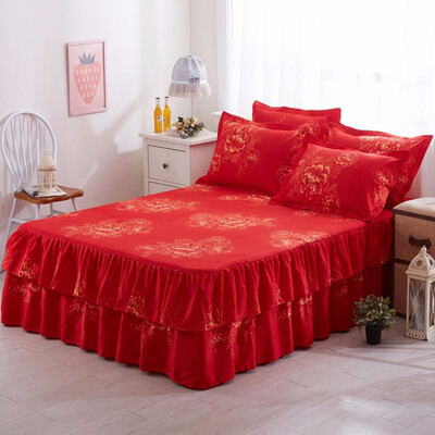 

150x200cm Floral Fitted Sheet Cover Graceful Bedspread Lace Fitted Sheet Bedroom Bed Cover Skirt Wedding Housewarming Gift