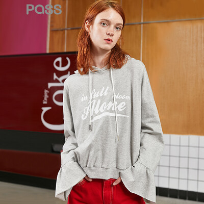 

PASS2018 autumn new street big sleeve hooded loose defensive sweater female loose short coat tide 68305PA21122 flower gray M