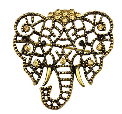 

Idealway 2 Colors Gold Silver Alloy Rhinestone Hollow Elephant Head Animal Brooches Pins Females Jewelry