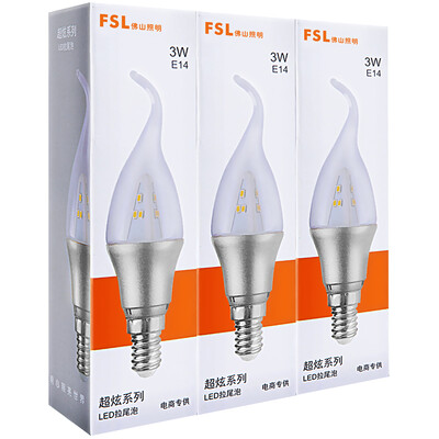 

Foshan lighting FSL LED small mouth energy-saving light bulb wax tail bubble 3W transparent E14 day spokes 6500K Hyun silver pull tail 3