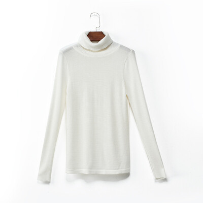 

Canvaus Autumn New Women Creamy White High Collar Slim Long-sleeved Comfortable Bottoming Shirt Wool Knitted Sweater Tops