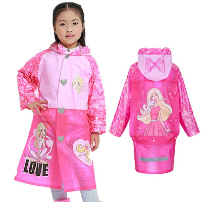 

Barbie childrens raincoat girls poncho PVC with bag padded cartoon pupils raincoat BY-009 M code