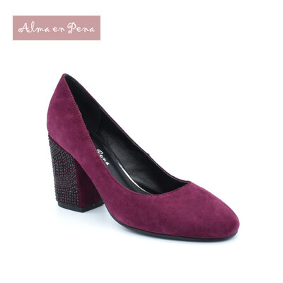 

Womens Cow Suede Chunky Heel Court Shoes Office Lady Pointed Toe Pumps Square Heel Women Shoes