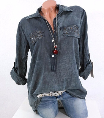 

Women Shirts Blouse Plus Size Tops Elegant Blouse 5XL Women Long Sleeve Lapel Pure Color Casual Loose Blouse