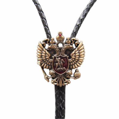 

Vintage Gold Plated Russian Double Headed Empire Eagle Rhinestone Bolo Tie