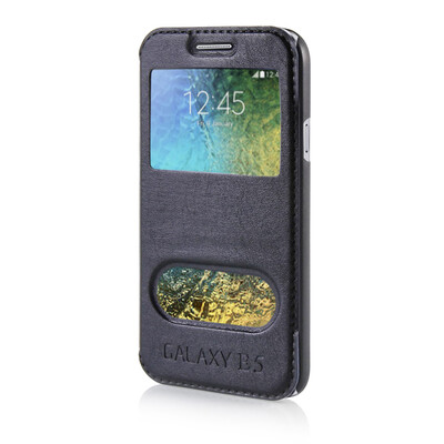

MOONCASE View Window High grade Leather Side Flip Pouch Stand Shell Back ЧЕХОЛ ДЛЯ Samsung Galaxy E5 / E500 Blue