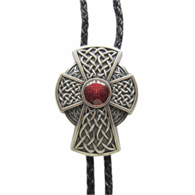 

Vintage Silver Plated Celtic Red Enamel Cross Knot Wedding Bolo Tie