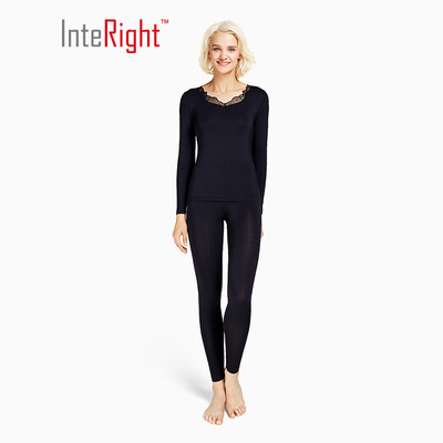 

INTERIGHT thermal underwear female cashmere protein lace collar set powder M