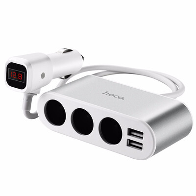 

HOCO 2 USB 3 Sockets Car Cigarette Lighter Splitter Digital Voltmeter Car Charger Cigarette Lighter Adapter for iPhone X 8 iPad