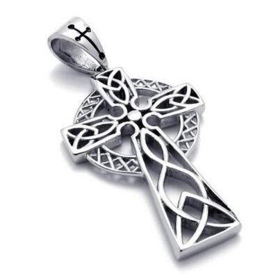 

Hpolw Silver Stainless Steel 316L Irish Knot Celtic Cross Mens&Womens Hollow Necklace Pendant 18-26 inch Chain