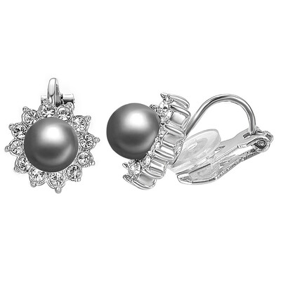 

Yoursfs Pearl Earrings Flower Cocktail Wedding Clip On Earrings Women 18k White GP Fashion Jewelry CZ Dainty Earrings Gift