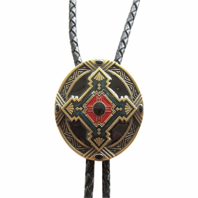 

Vintage Southwest Celtic Cross Knot Oval Bolo Tie Wedding Leather Necklace