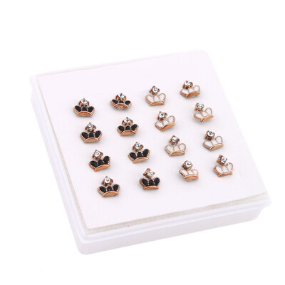 

1BOX 8 Pairs Fashion Crown Style Cute Pattern Pierced Stud Earrings