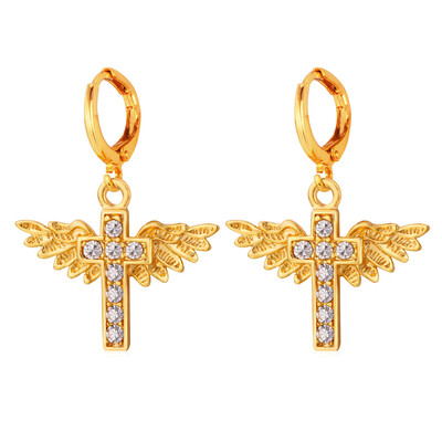 

Angel Wings Cross серьги для женщин Нью-18K позолоченный Религиозная ювелирные изделия оптом падение серьги Иисуса шт