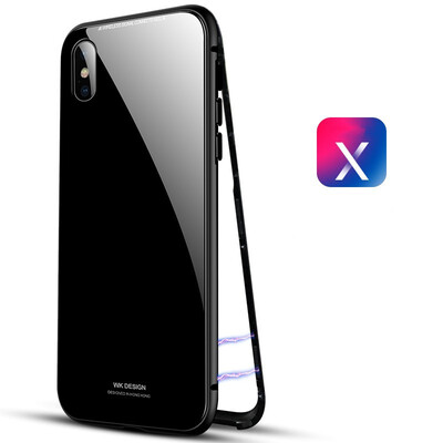 

For iPhone X Slim Hard Shockproof Case Magnetic Adsorption Metal Bumper Tempered Glass Back Cover Case